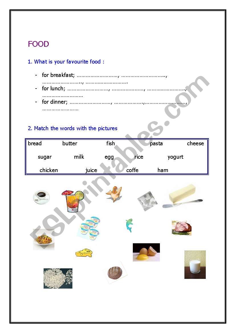 food worksheet