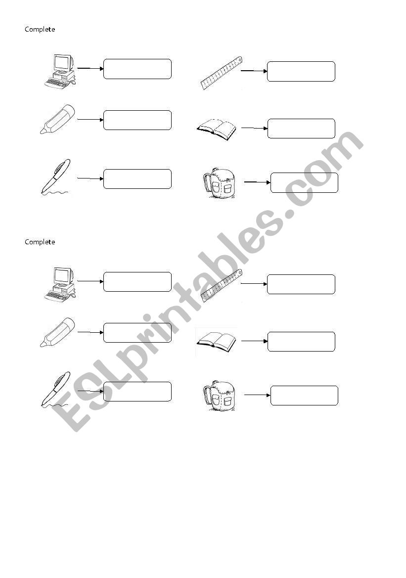 school objects worksheet