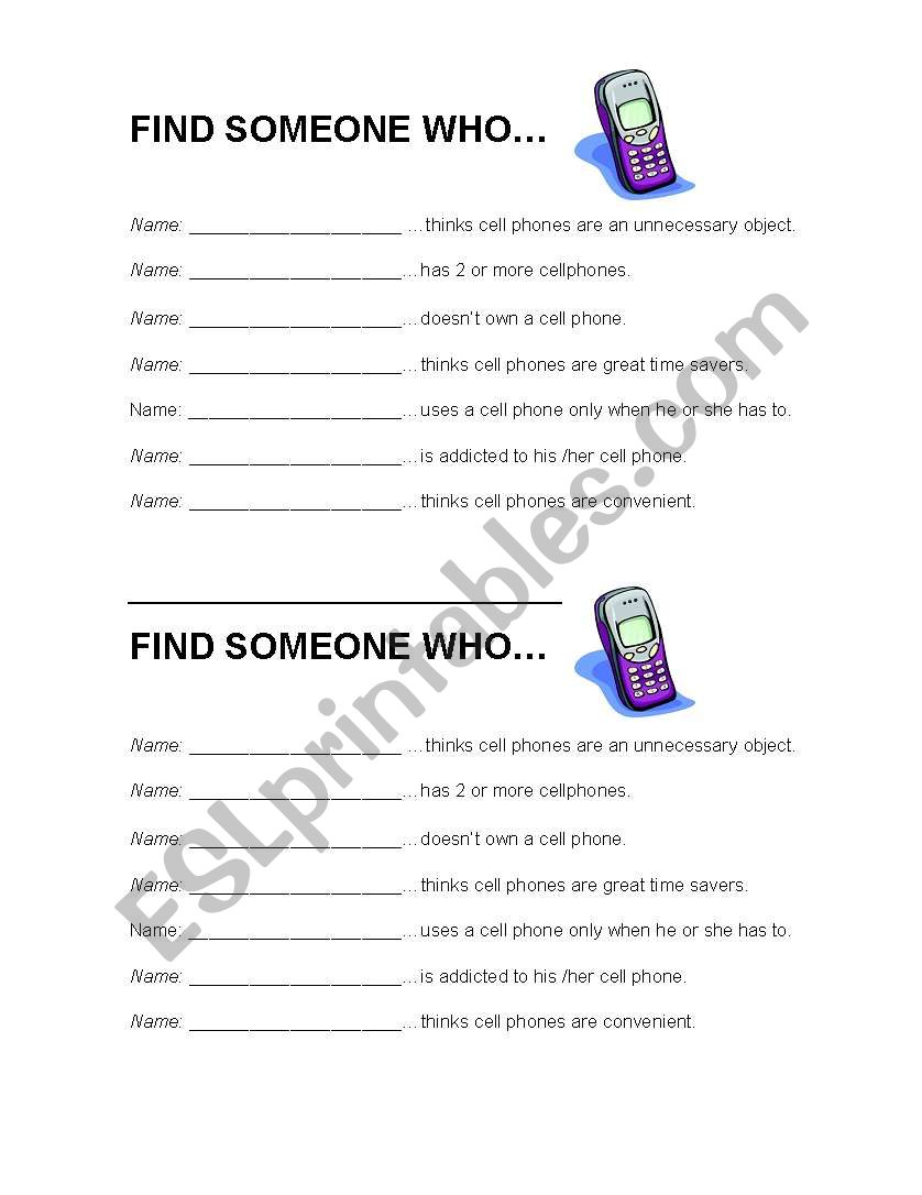 cell phones  worksheet