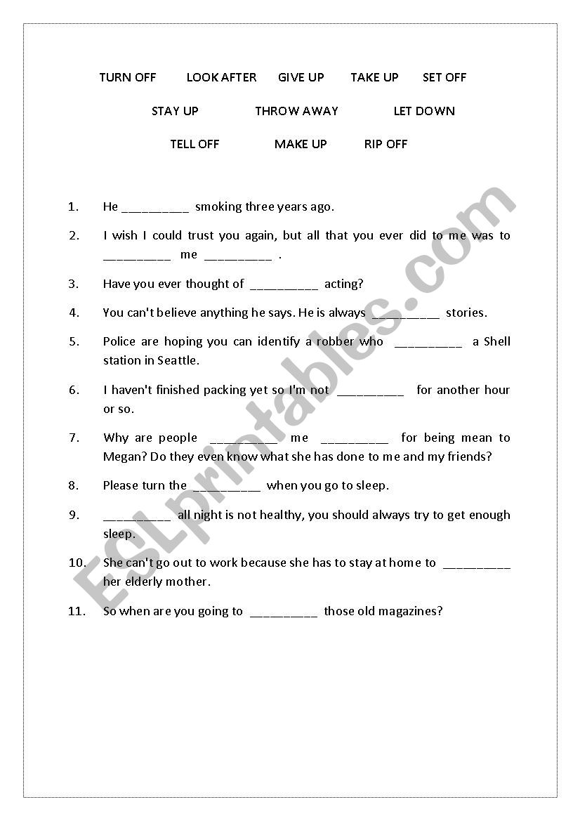 Phrasal verbs worksheet