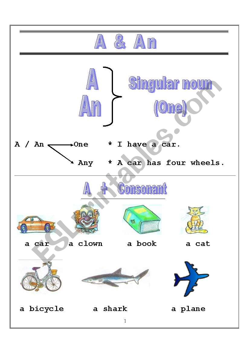 a and an worksheet