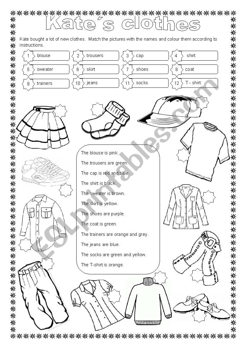 Kate´s clothes (editable) - ESL worksheet by MJMIsa