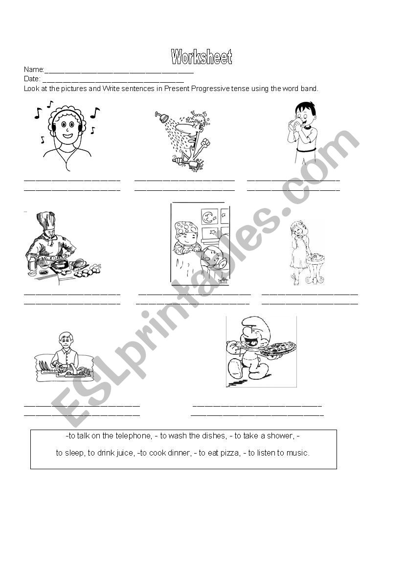 English Worksheets Present Progressive