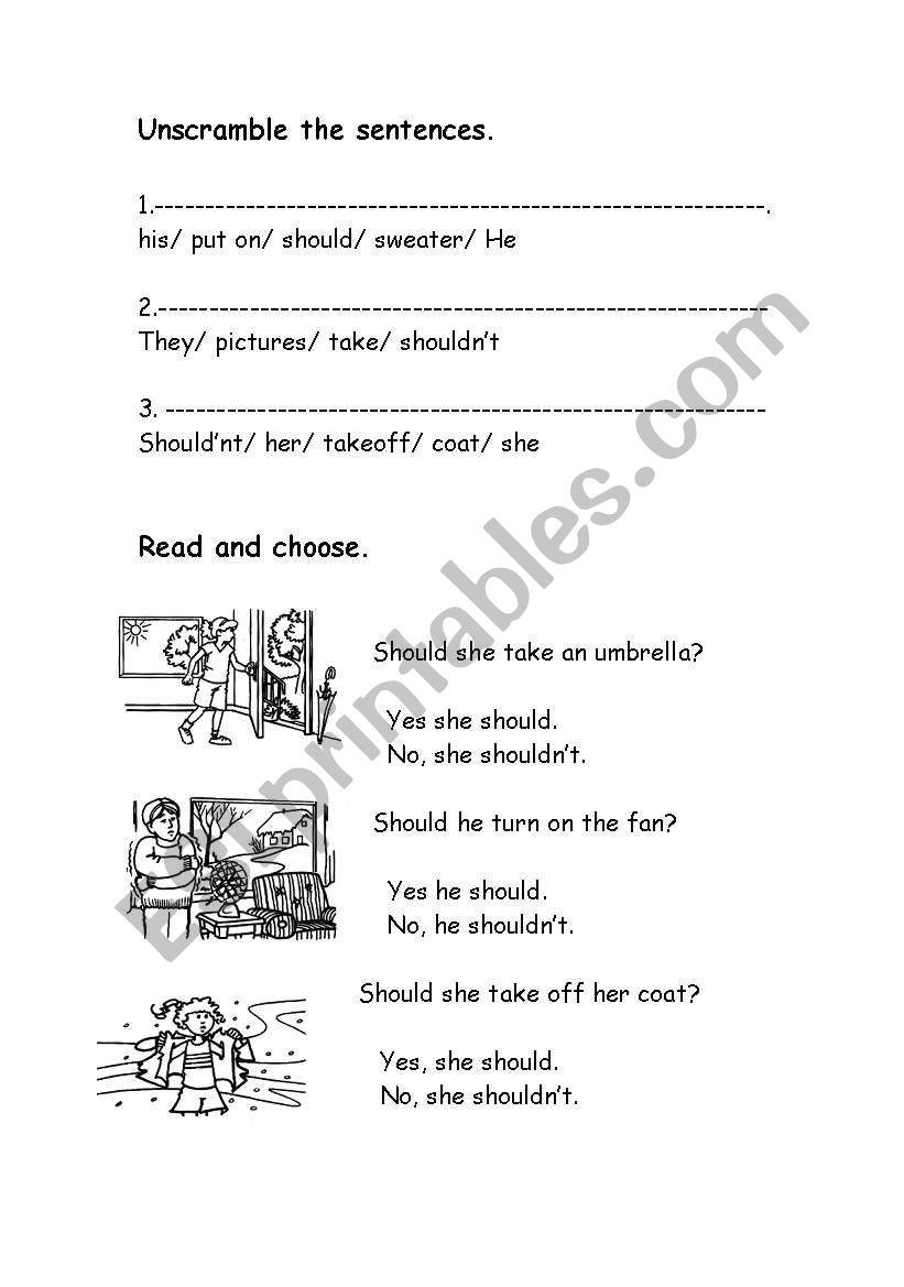 Unscrambled sentences worksheet