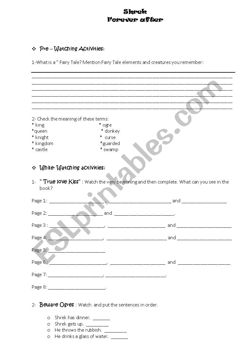 Shrek Video guide worksheet