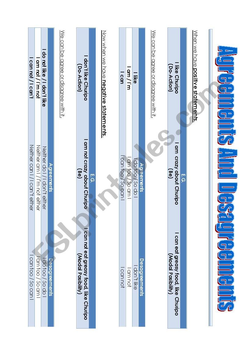 Agreements and Desagreements worksheet