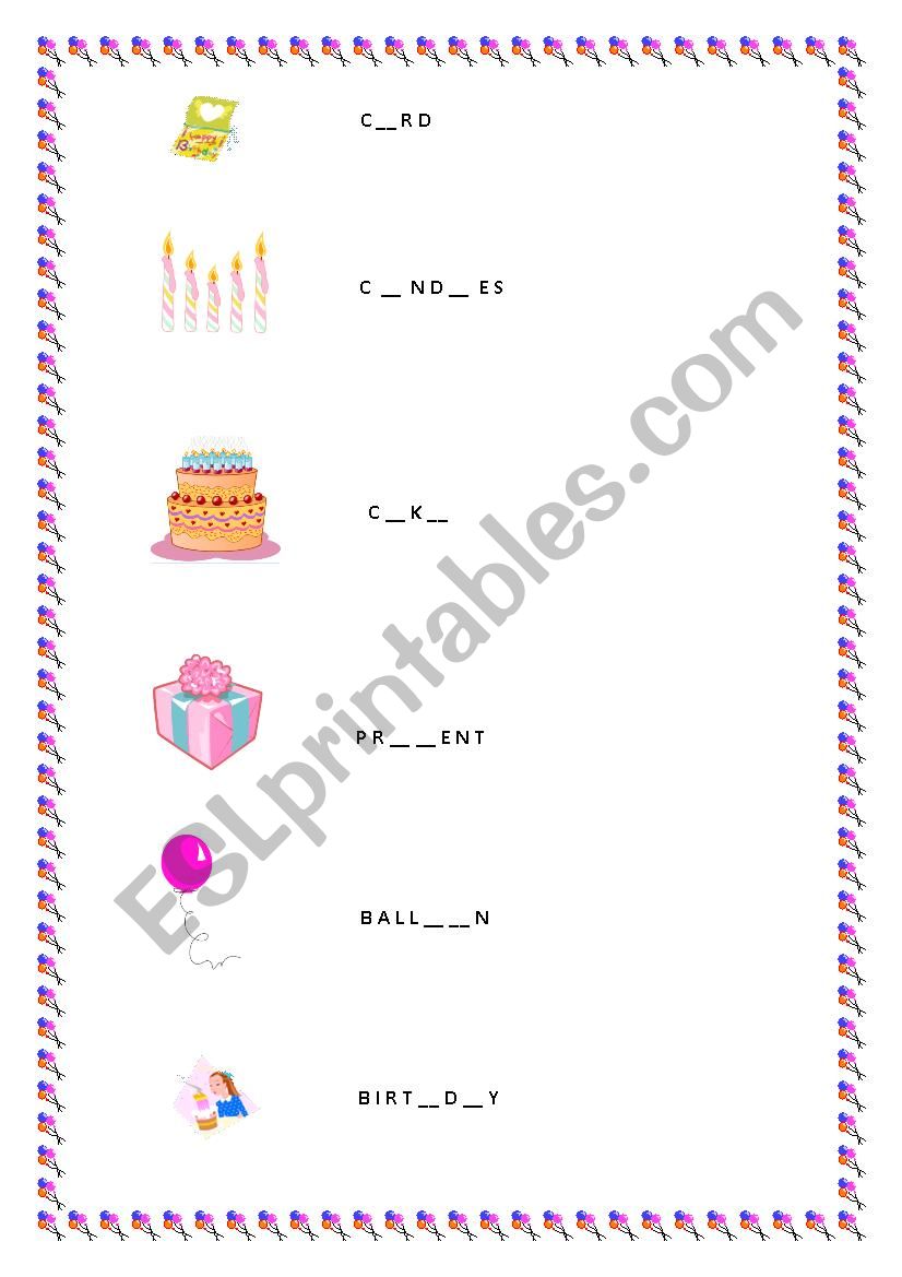 Birthday wordsearch worksheet