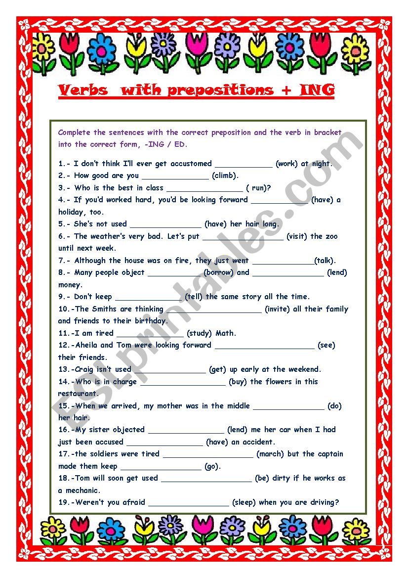 Verbs With Preposition ing ESL Worksheet By Setxump