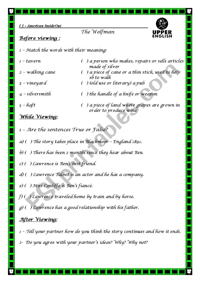 the wolfman worksheet