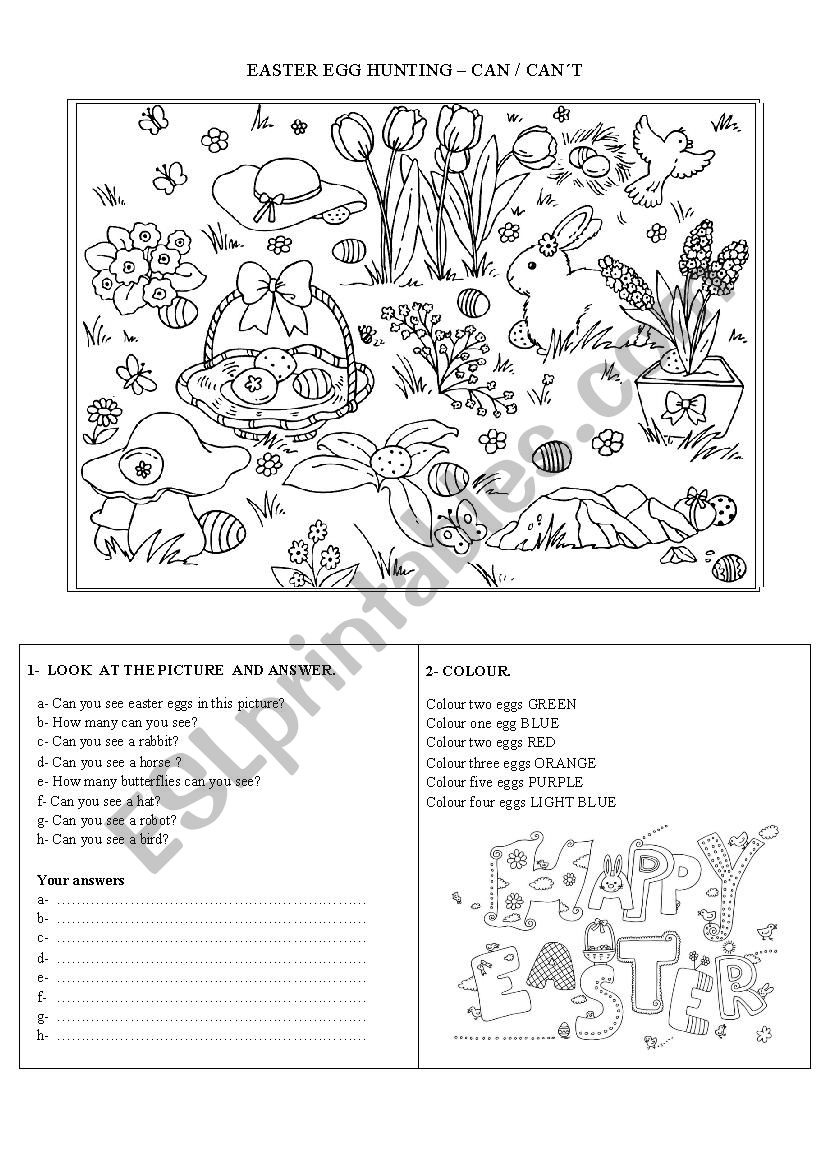 EASTER EGG HUNTING - CAN / CAN´T - ESL worksheet by wicho