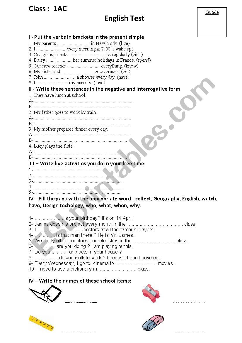 1AC test worksheet