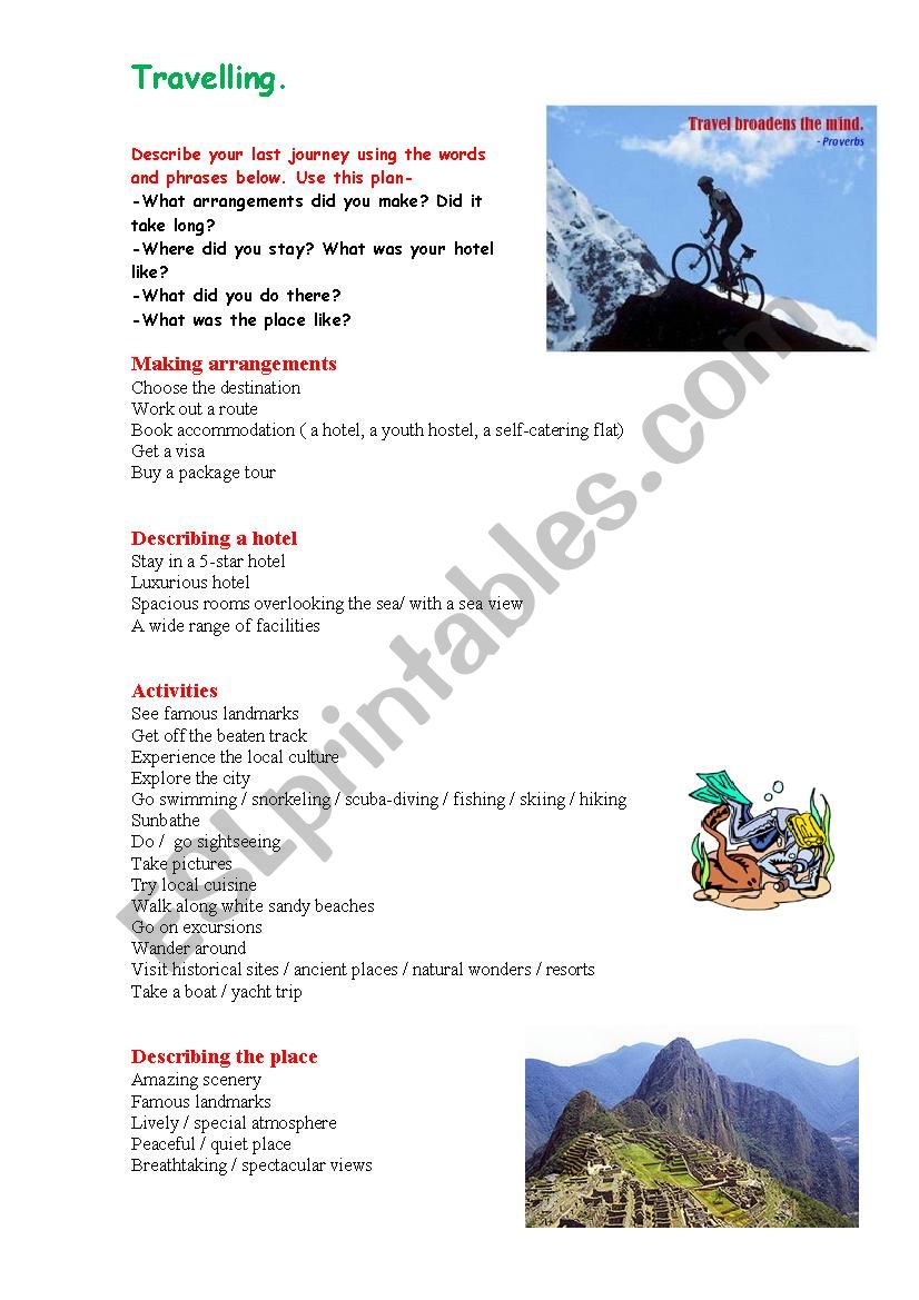 Travelling worksheet