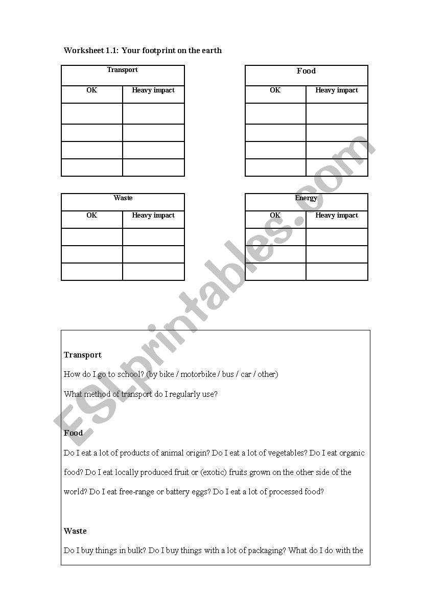 M y impact on Earth worksheet