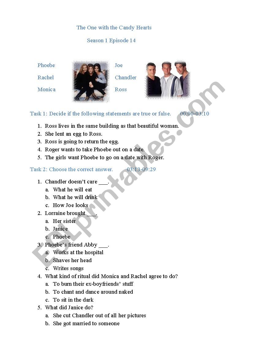 Friends Season 1 Episode 14 St Valentine S Day Esl Worksheet By Yulikatinkie