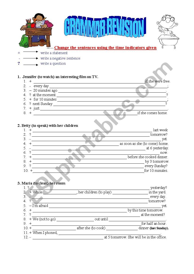 Change The Sentences grammar Revision ESL Worksheet By Frindy