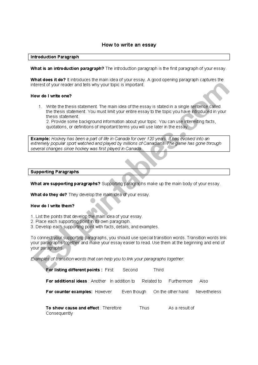 how to write an essay  worksheet