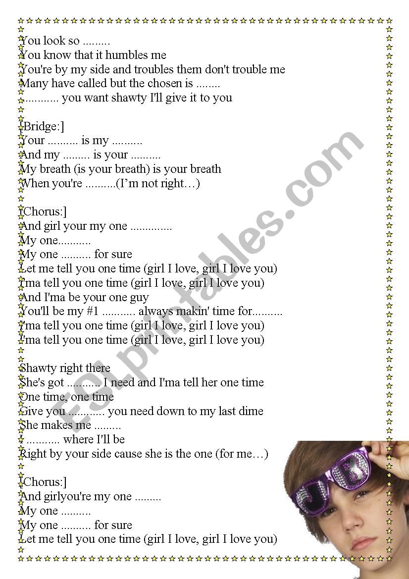 one time by Justin Bieber - ESL worksheet by white_dove