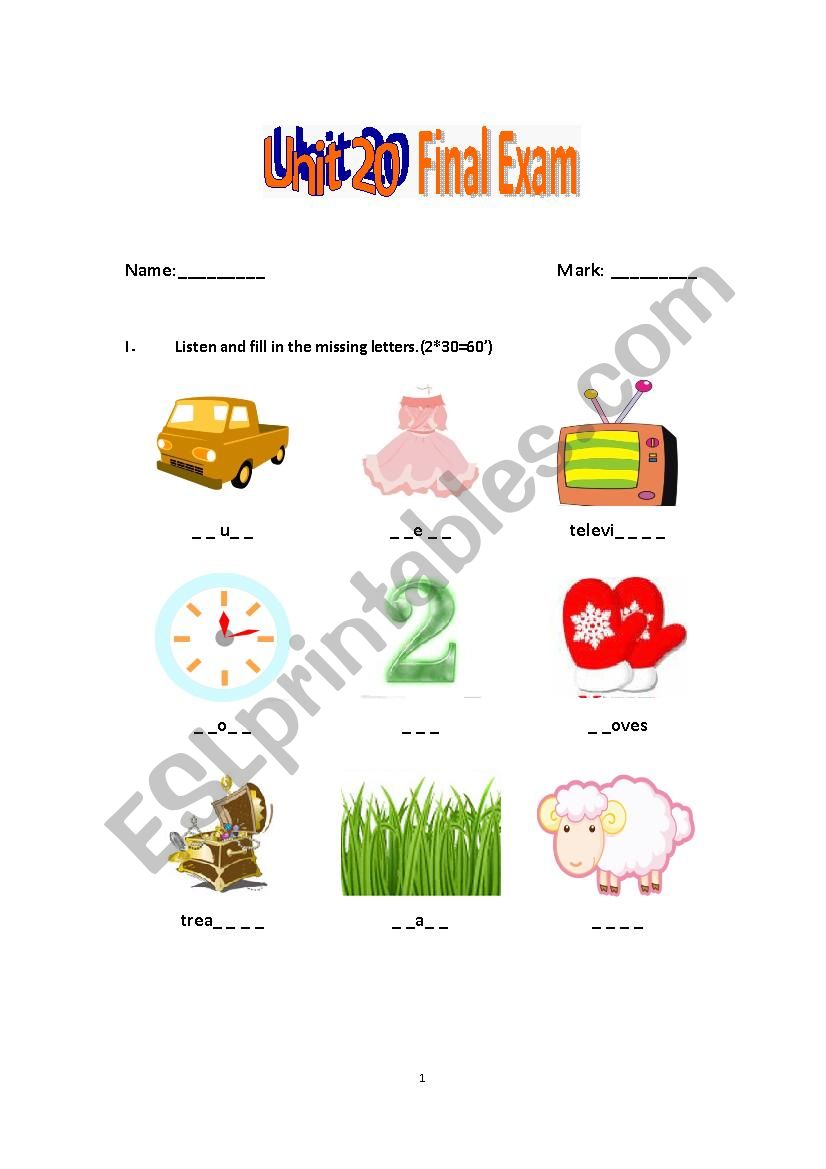 A Series of Phonics Printables Unit 20 1/2