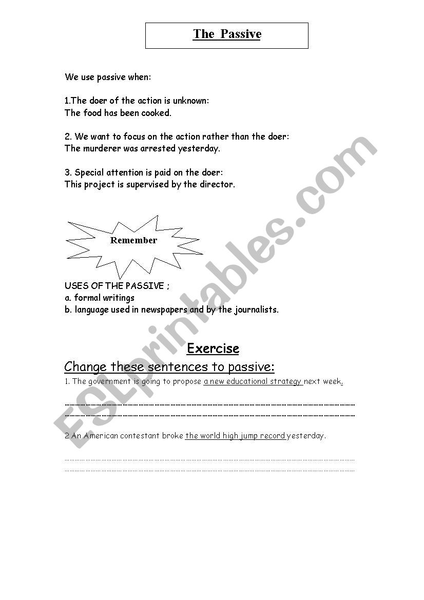 passive  worksheet