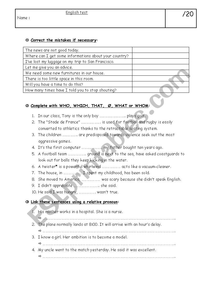 relative pronouns + uncountable