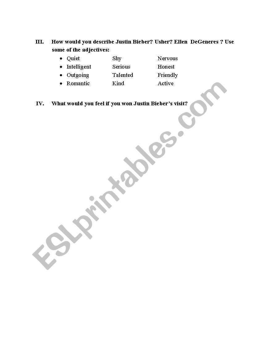 one time by Justin Bieber - ESL worksheet by white_dove