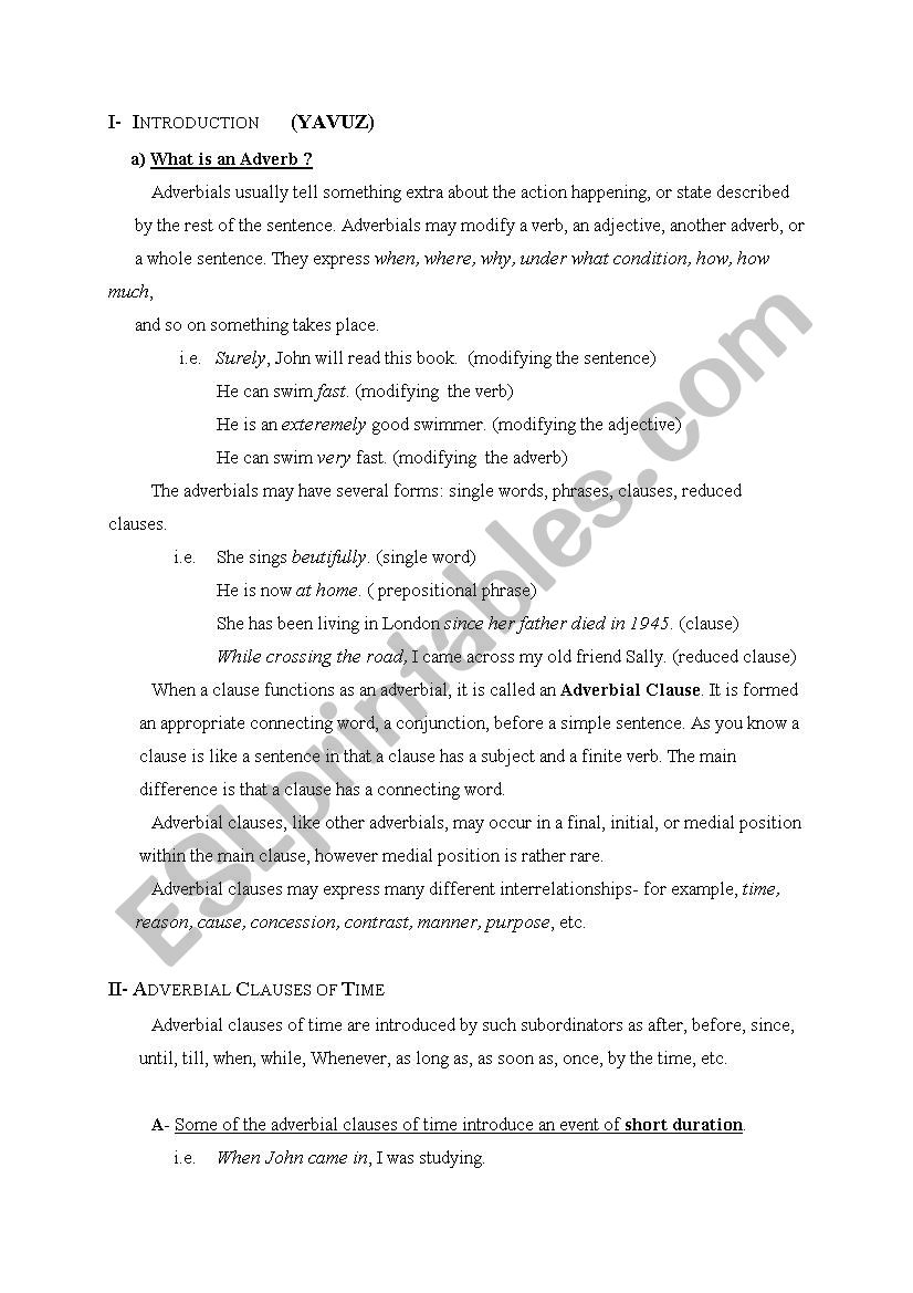 aDVERBÝAL cLAUSES - ESL worksheet by anyavuz