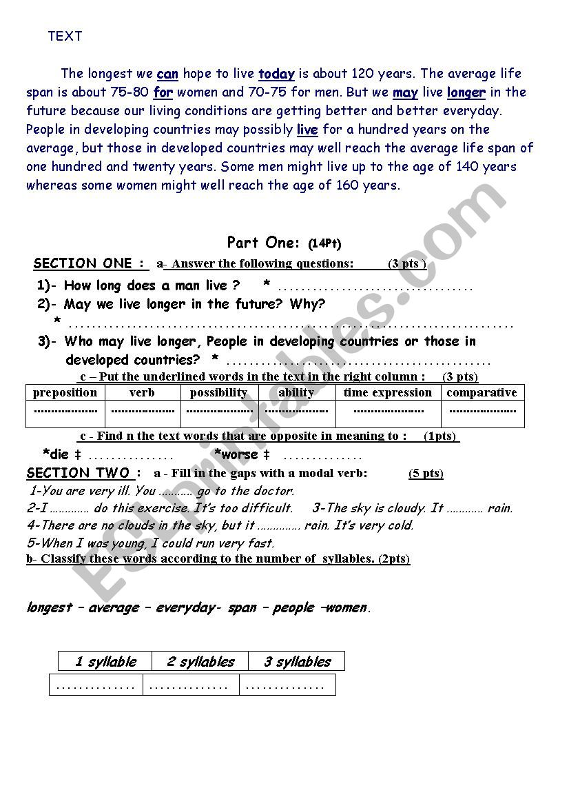 TEST worksheet