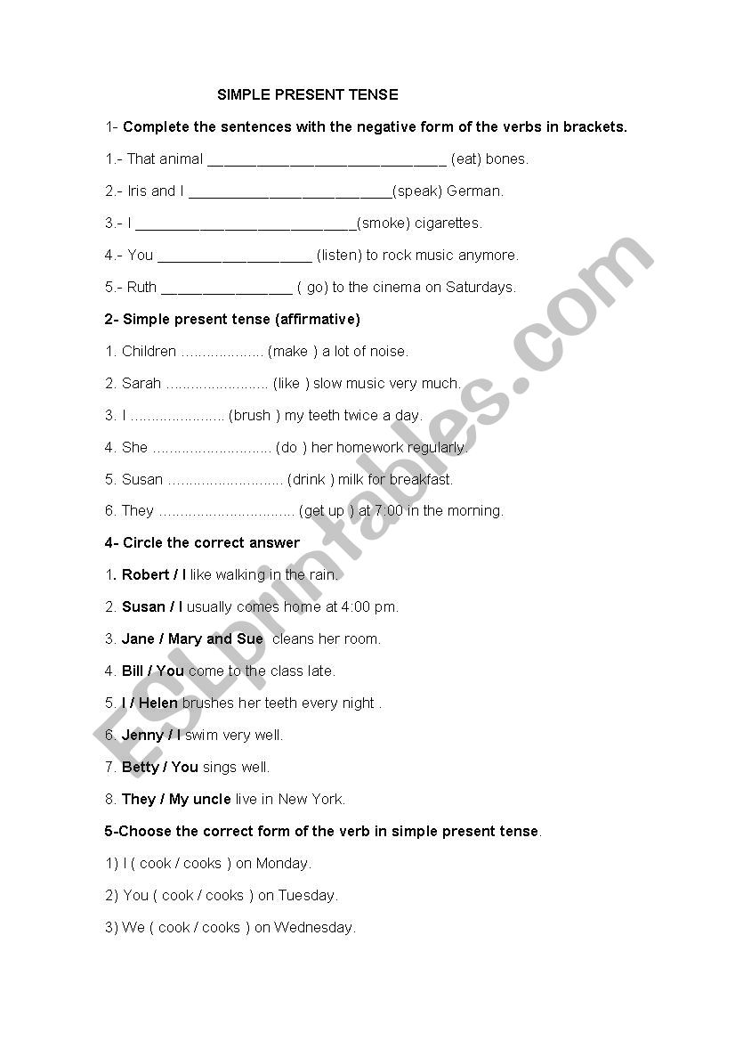 simple present tense worksheet