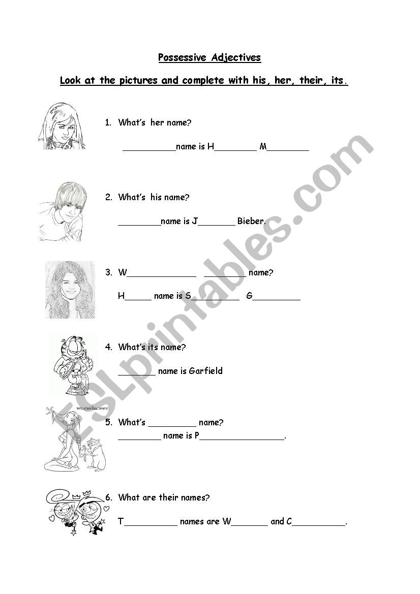 Possessive adjectives worksheet