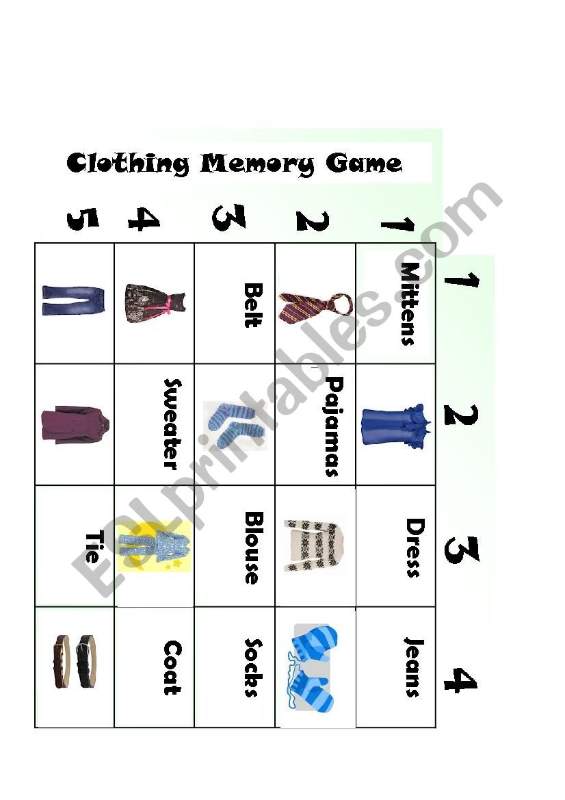 clothing memory worksheet