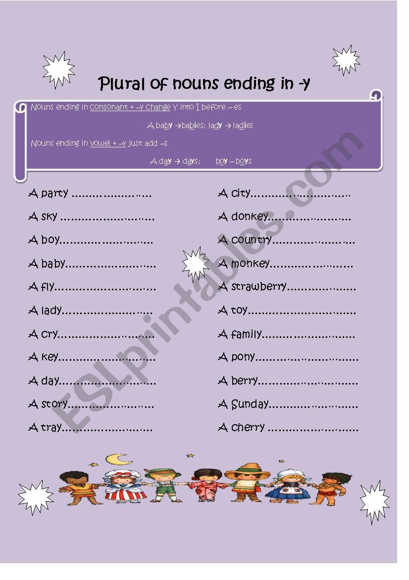 Plural Of Nouns Ending In y ESL Worksheet By Marfil