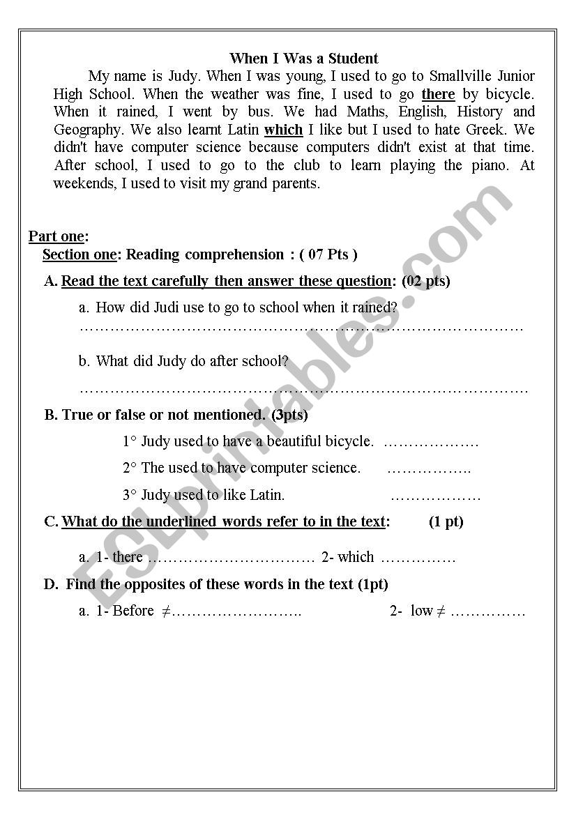 full exam worksheet