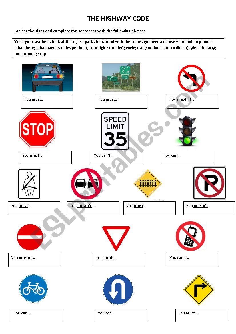 road signs - ESL worksheet by elo1012