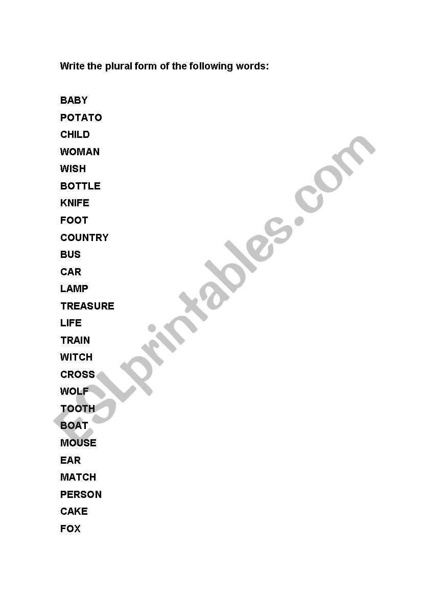 Exercising plural forms worksheet