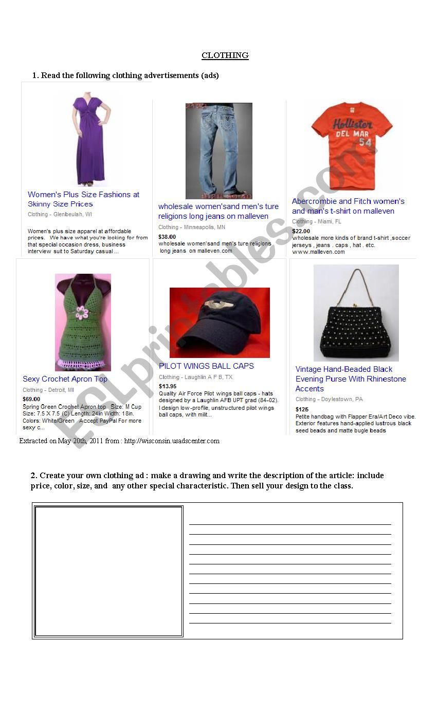 Describing Clothes ESL Worksheet By Yarella