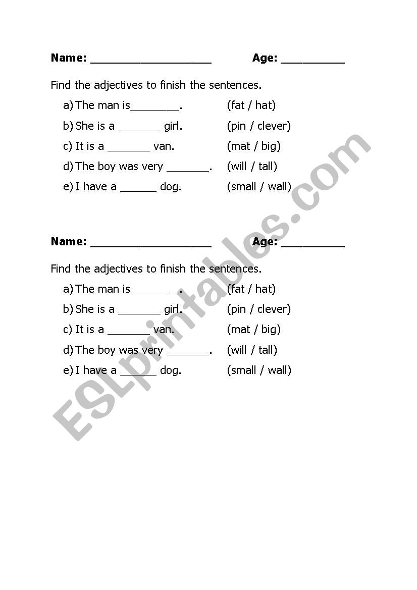 adjective worksheet