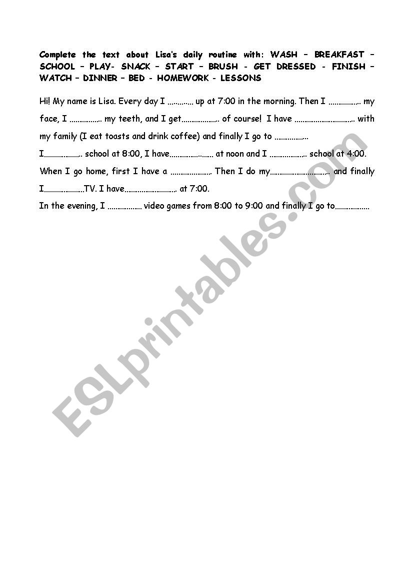 lisas routines worksheet