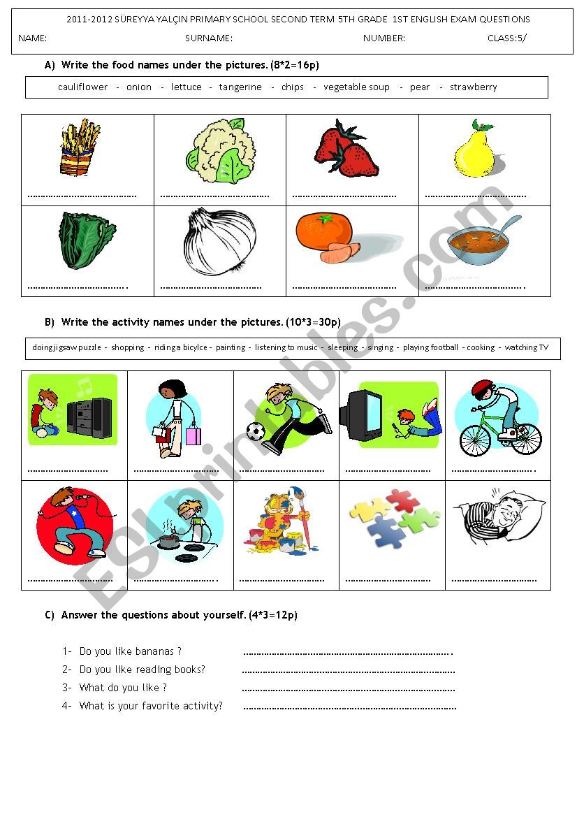 activities - like don´t like an exam - ESL worksheet by samsunmustafa