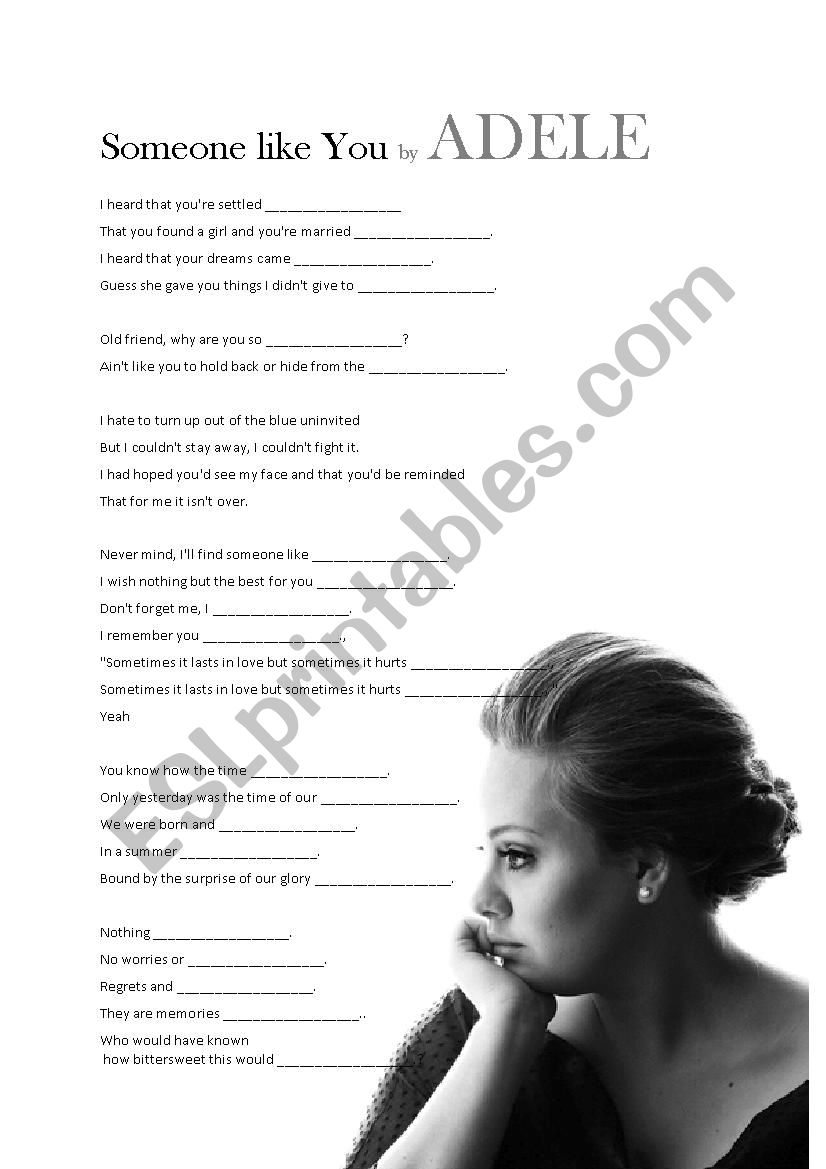 Song Lesson Someone Like You By Adele Esl Worksheet By Lisa Holt