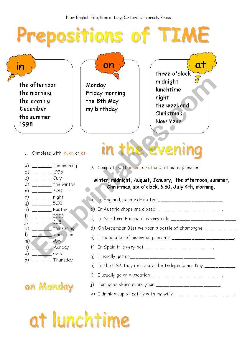 prepositions of time - ESL worksheet by borna