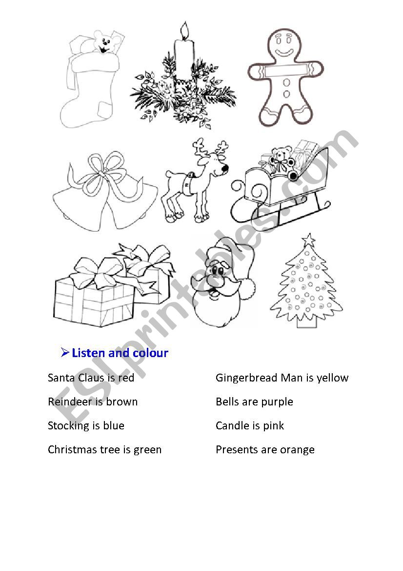 Christmas colur dictation worksheet