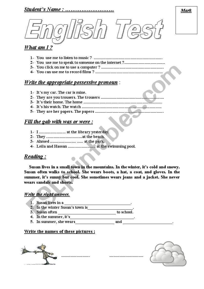 Test C6 worksheet