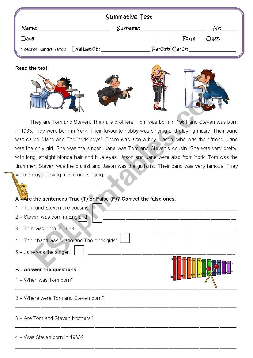 PAST SIMPLE Reading And Comprehension TEST ESL Worksheet By Sandytita