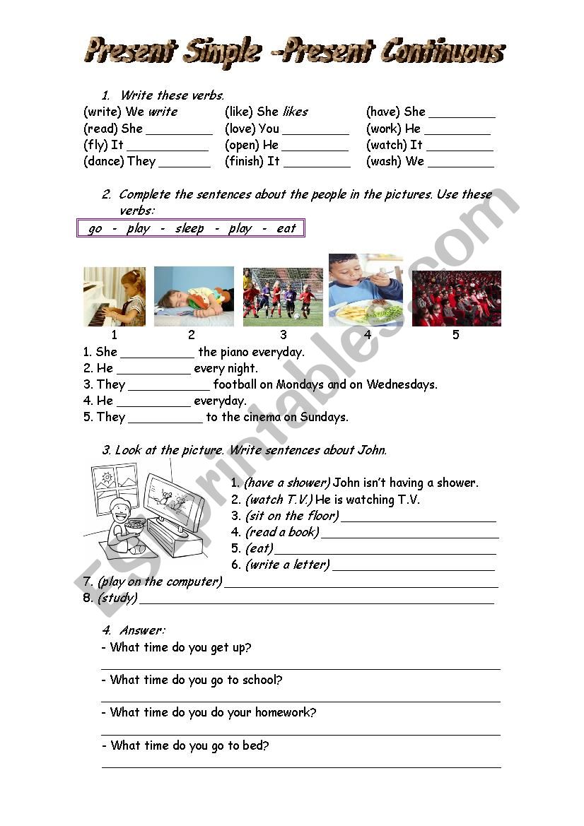 Present simple vs continuous worksheet