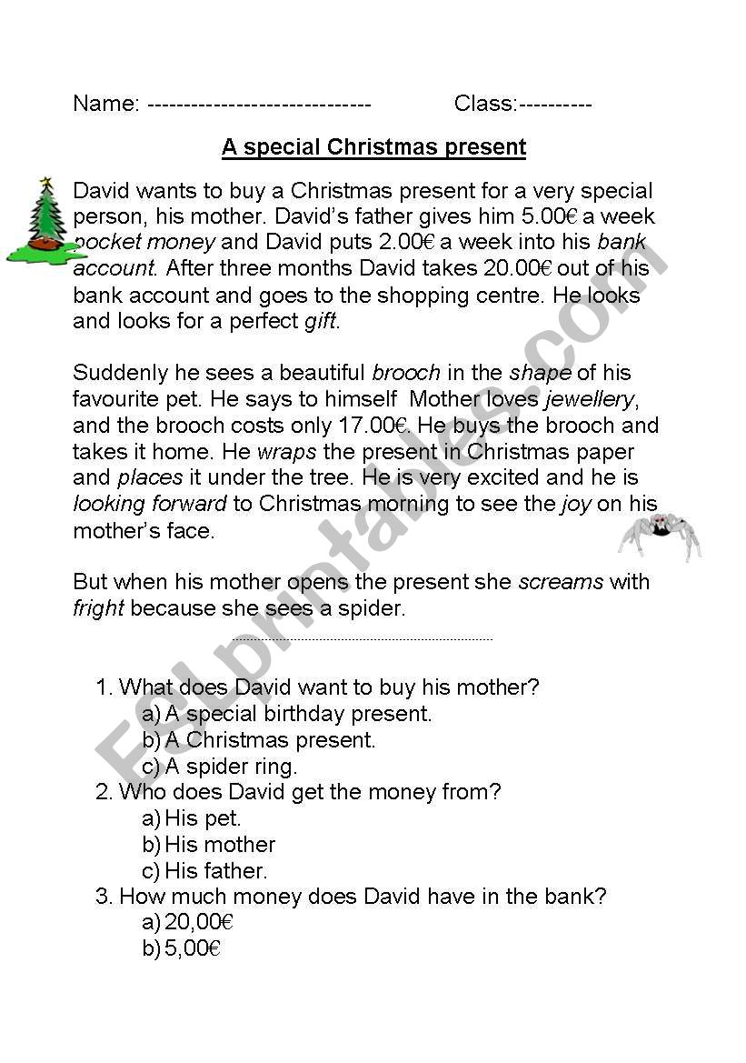 A specil Christmas present worksheet