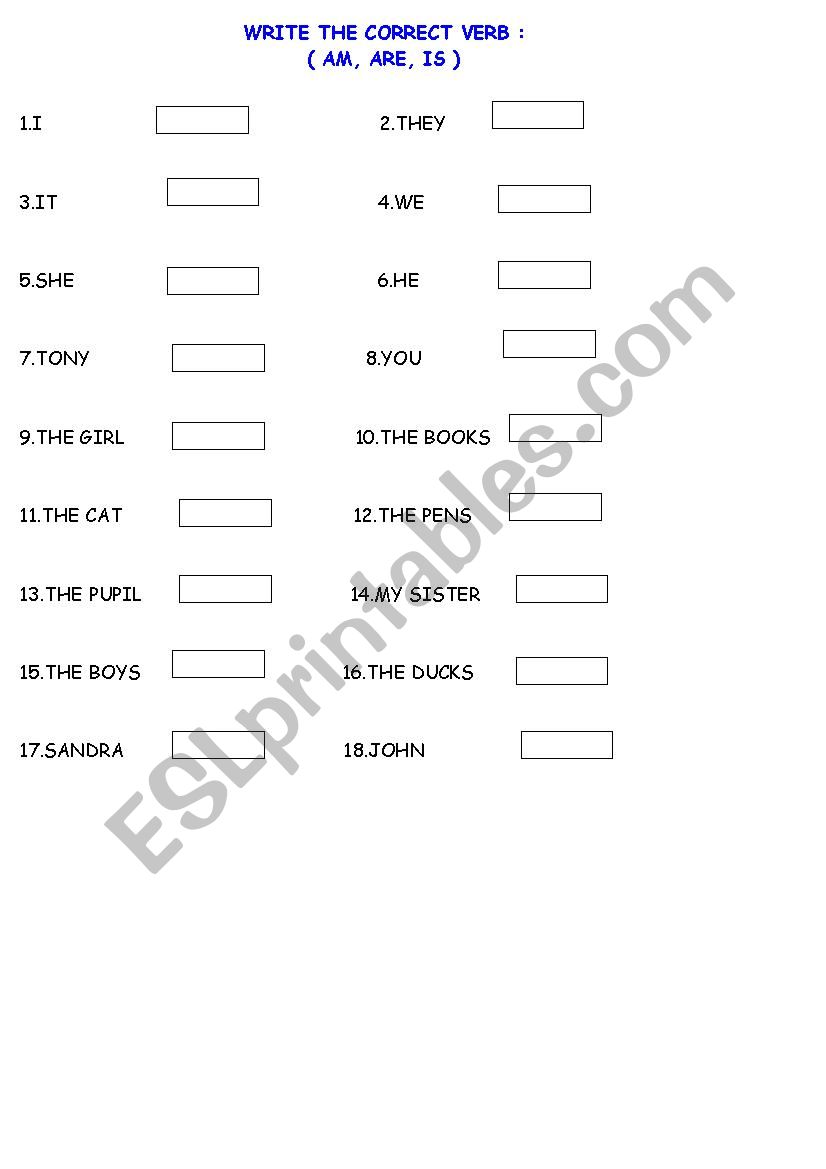 grammar exercise about personal pronouns and verb to be