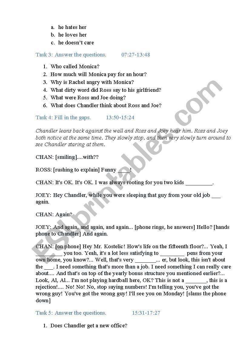 Worksheet Friends season 10 episode 7 - ESL worksheet by claudineraciti