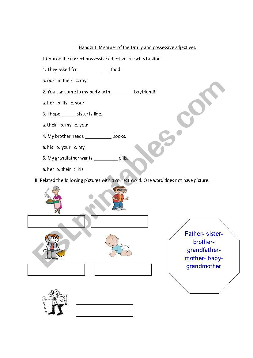 Family Members And Possessive Adjectives Worksheet Free Esl Printable 