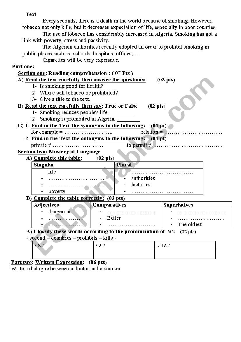 EXAM worksheet