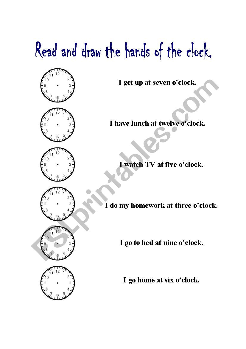 telling time oclock esl worksheet by ferdimendez